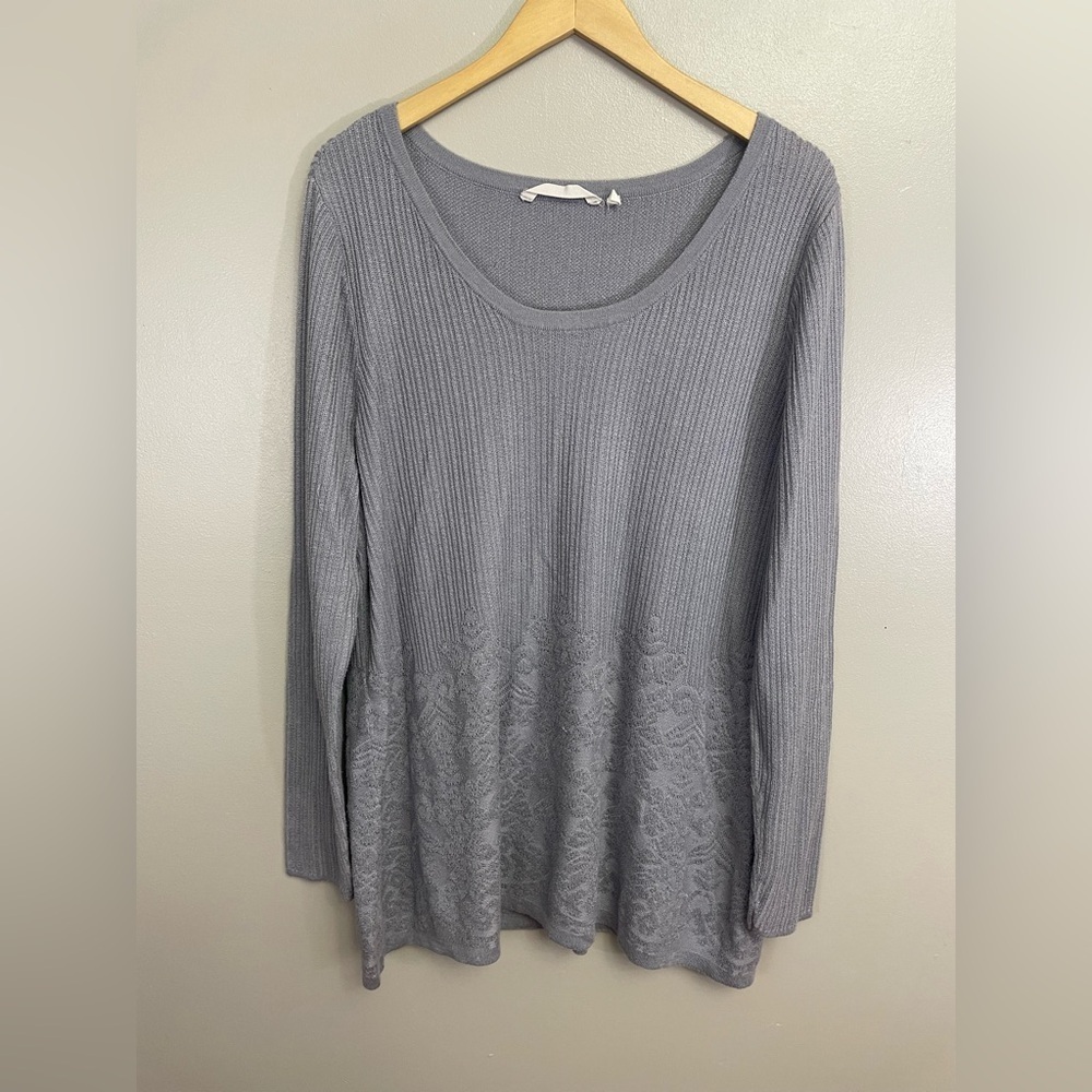 Soft Surroundings Aida Ribbed Sweater Grey Scoop Neck Tunic Size 1X